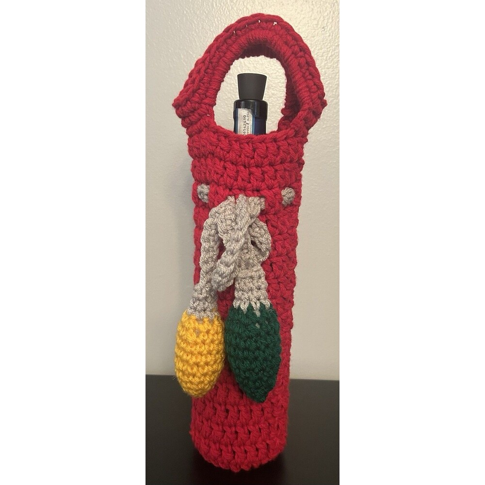 Christmas Lights Wine Bottle Cover, Wine Sack, Hand Crochet
